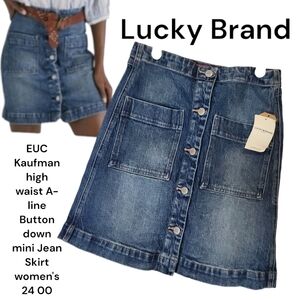 Lucky Brand Kaufman high waist A-line Button down mini Jean Skirt women's 24 00